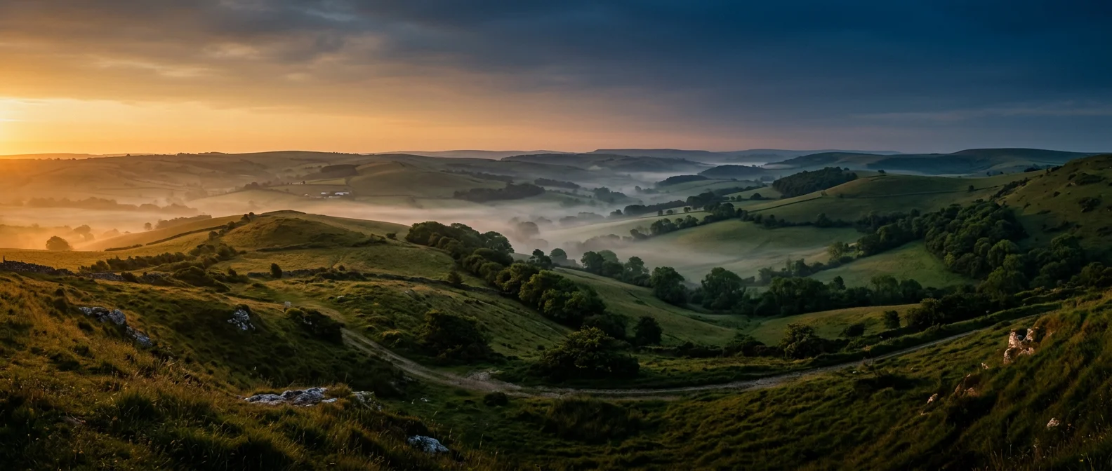 English countryside at golden hour - backdrop for Stonebridge Health Journal men's wellness supplements over 50